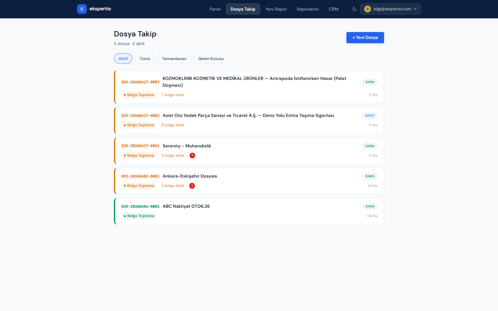 Dosya Takip — vaka ve belge durumu takibi