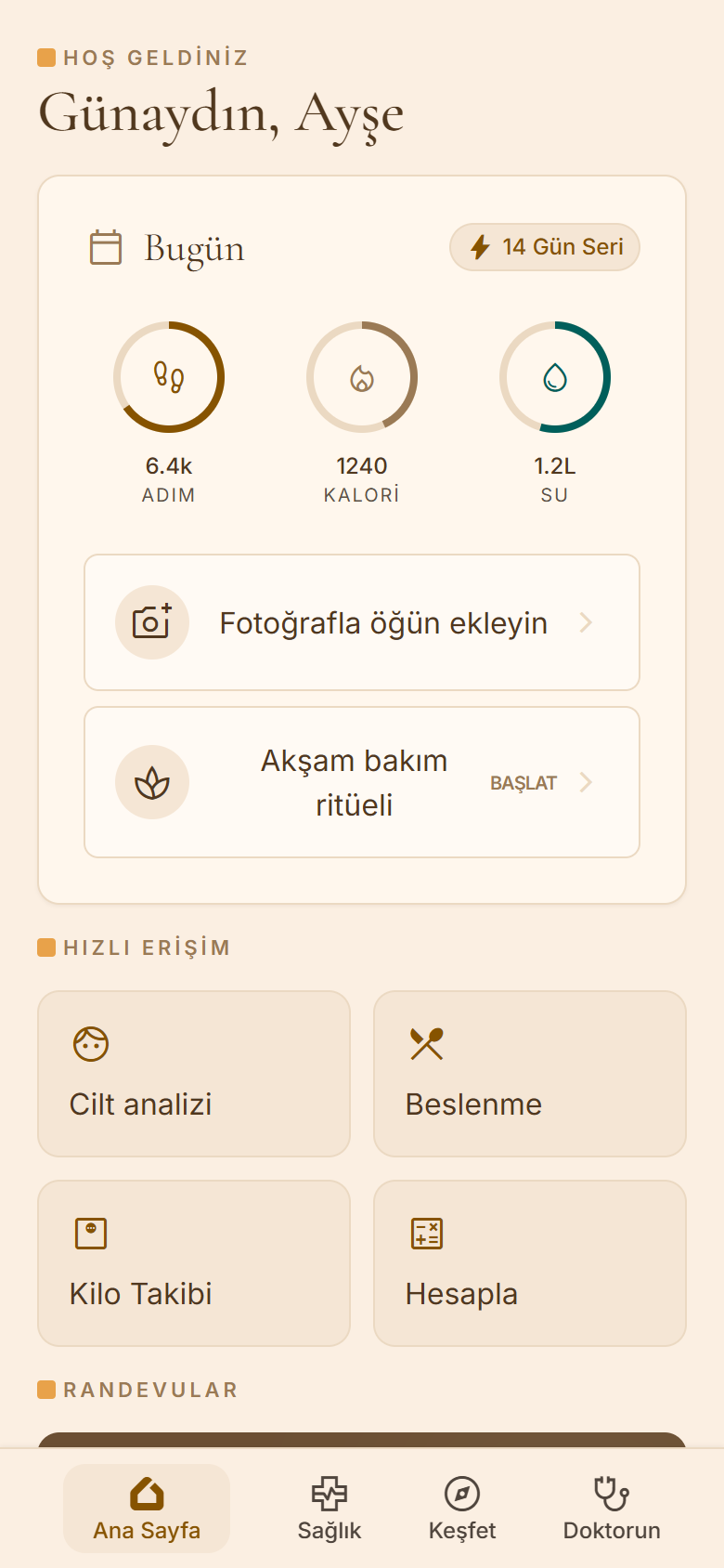 Dr. Emel Polat uygulaması — ana sayfa (günlük takip)